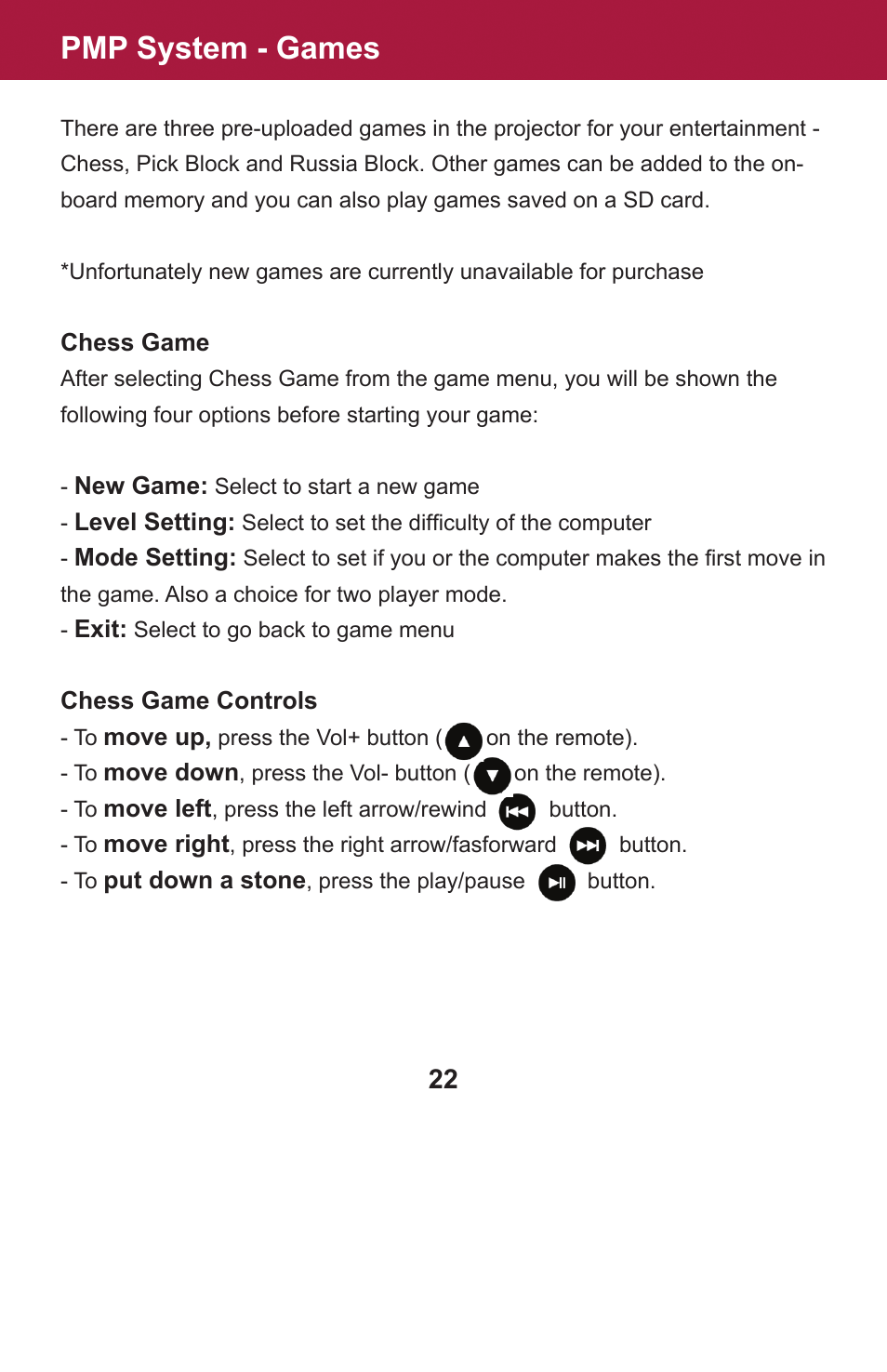 Pmp system - games | AAXA Technologies OEM-25 User Manual | Page 23 / 29