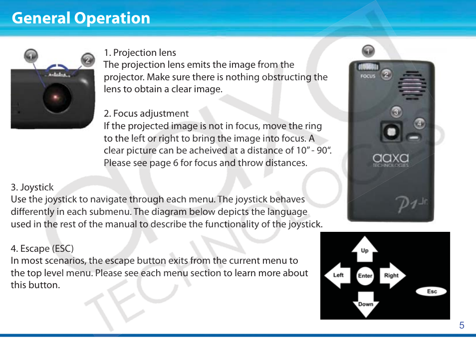 General operation | AAXA Technologies P1Jr User Manual | Page 6 / 20