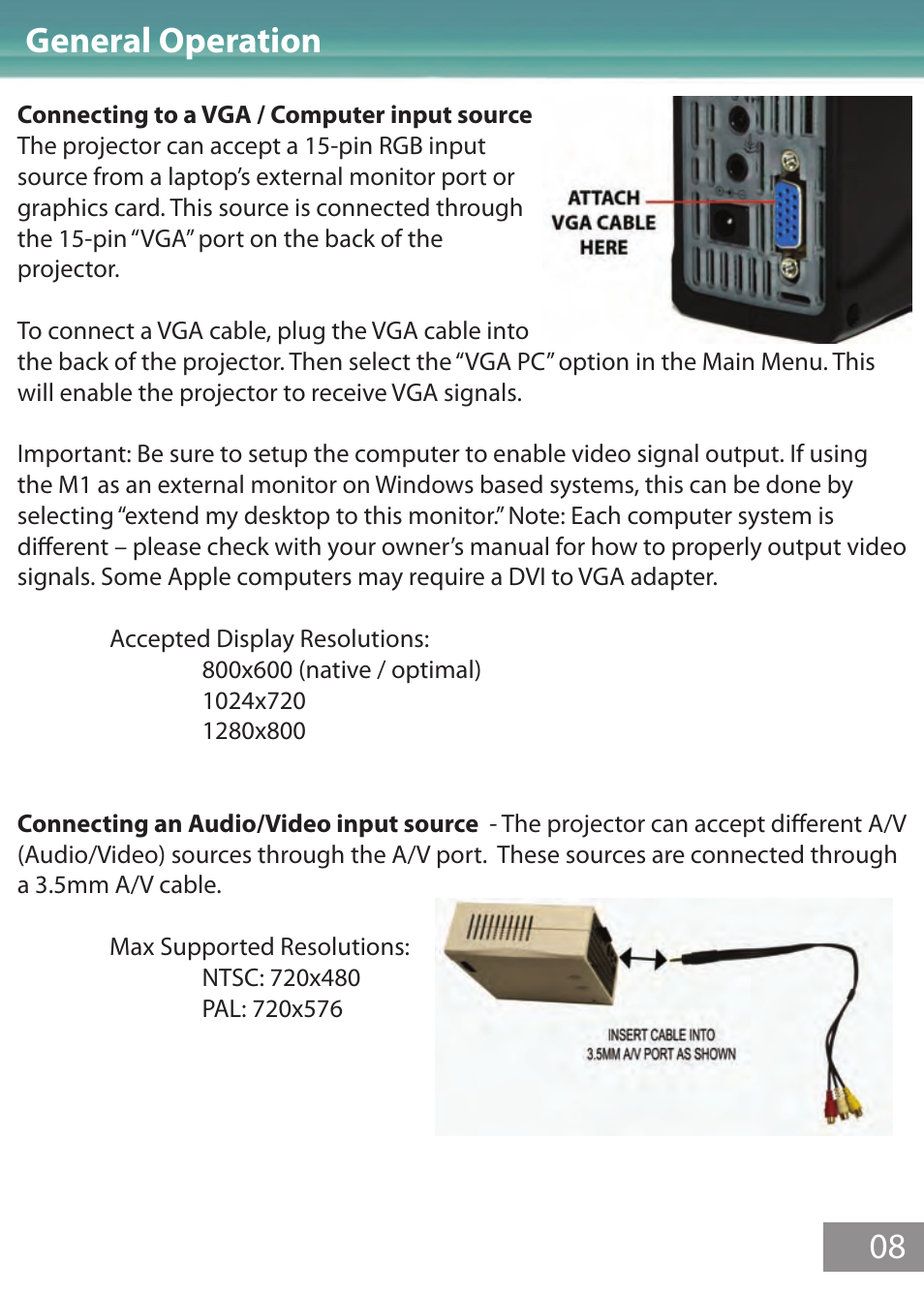 General_operation, General operation 08 | AAXA Technologies M1 Limited User Manual | Page 9 / 17
