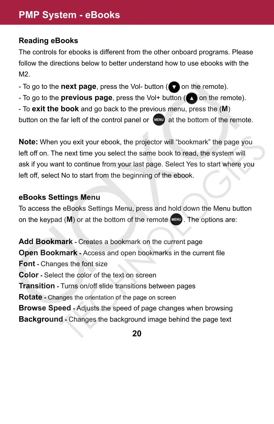 Pmp system - ebooks | AAXA Technologies M2 User Manual | Page 20 / 28
