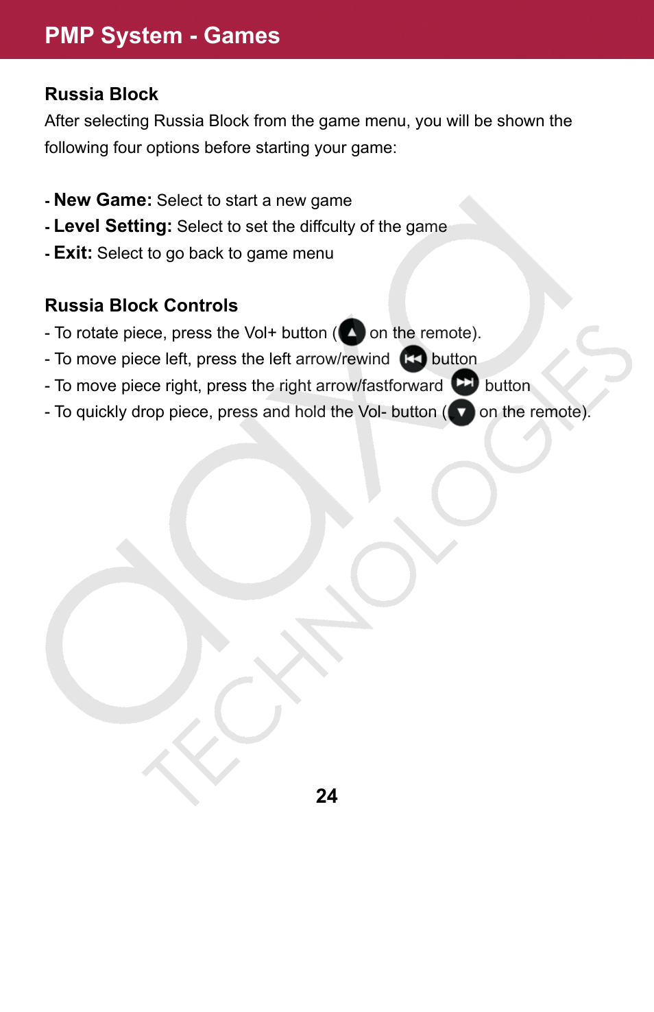 Pmp system - games | AAXA Technologies M2 User Manual | Page 24 / 28