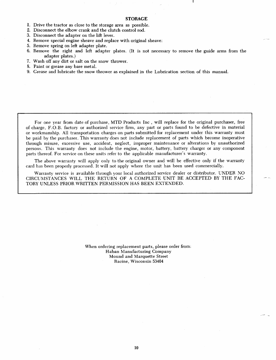 Storage | Bolens 191-658 User Manual | Page 10 / 14