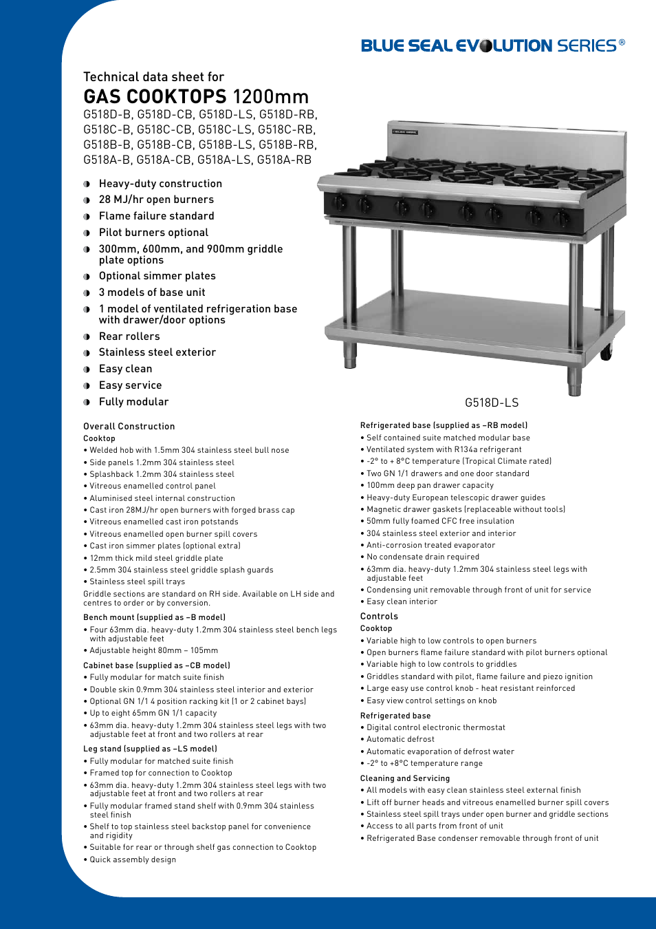 BLUE SEAL EVOLUTION G518D-B User Manual | 2 pages