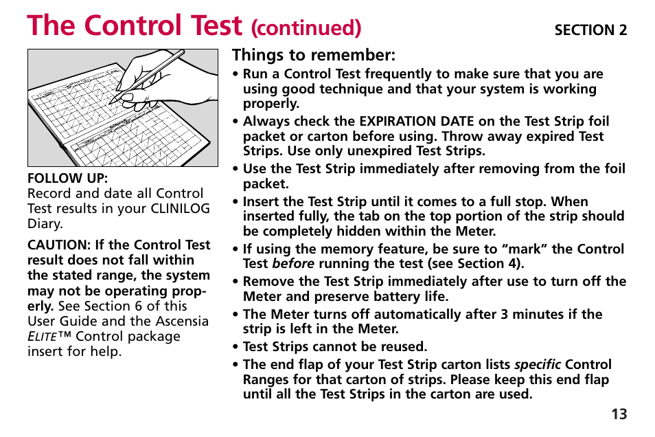 The control test, Continued) | Bayer HealthCare Blood Glucose Meter MODEL Ascensia Elite User Manual | Page 22 / 51