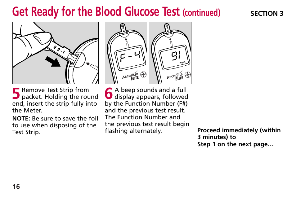 Get ready for the blood glucose test | Bayer HealthCare Blood Glucose Meter MODEL Ascensia Elite User Manual | Page 25 / 51