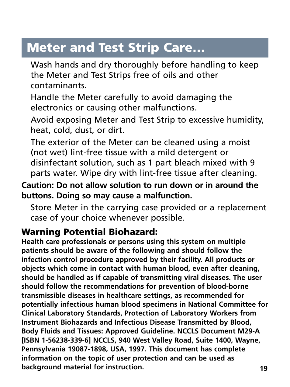 Meter and test strip care | Bayer HealthCare Ascensia Contour Blood Glucose Monitoring System User Manual | Page 23 / 46