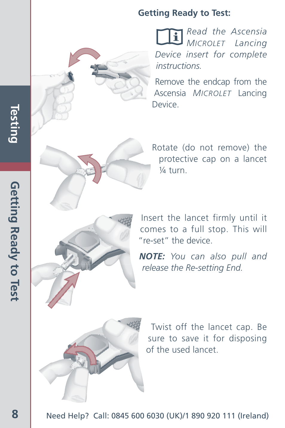 Testing 8, Getting ready to t est | Bayer HealthCare Ascensia Contour Blood Glucose Meter User Manual | Page 10 / 44