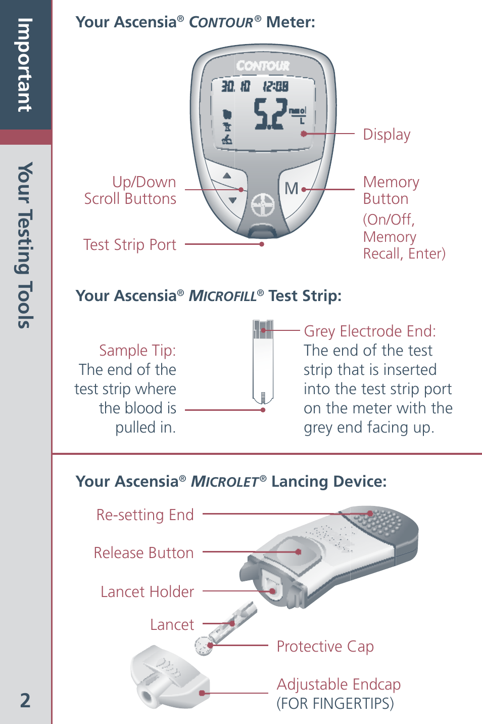 2important, Your t esting t ools | Bayer HealthCare Ascensia Contour Blood Glucose Meter User Manual | Page 4 / 44