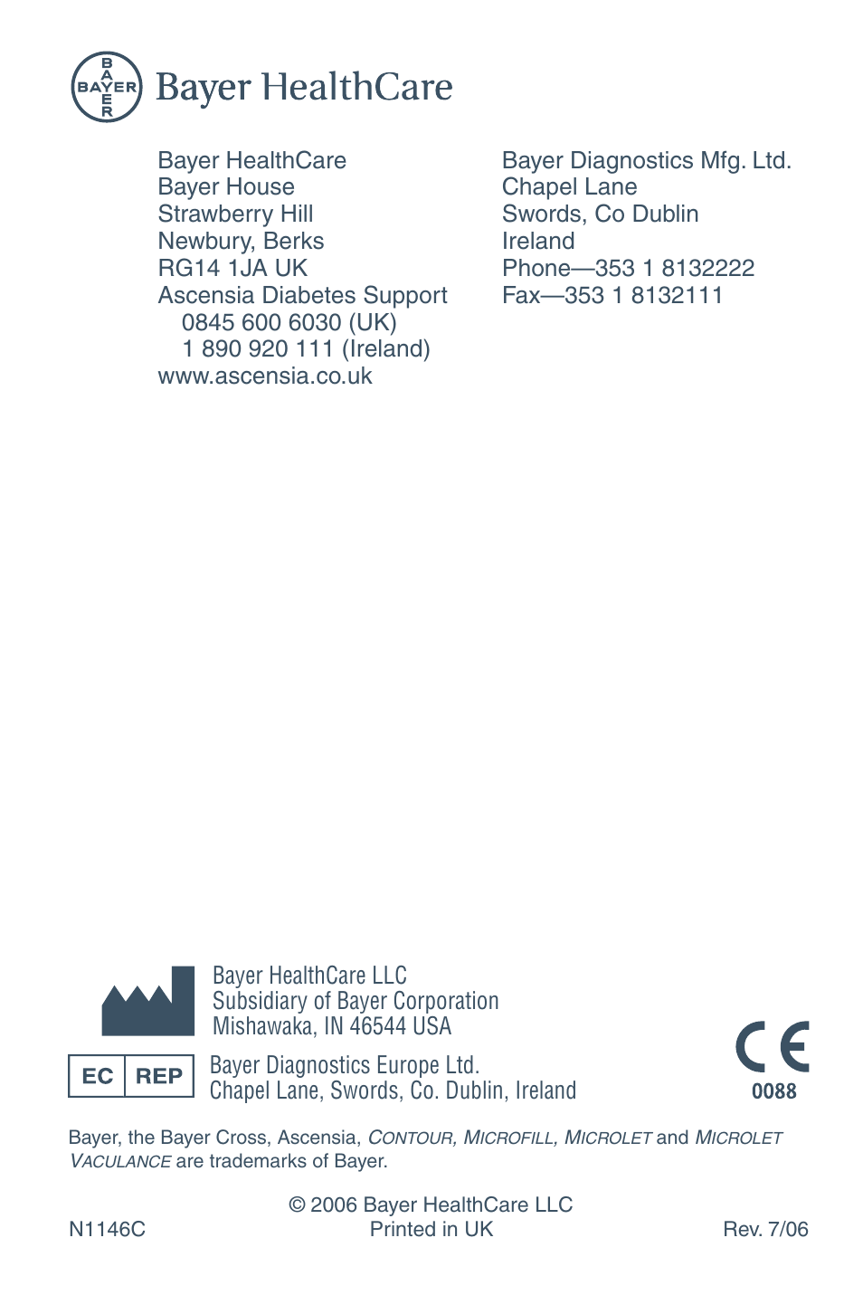 Bayer HealthCare Ascensia Contour Blood Glucose Meter User Manual | Page 44 / 44