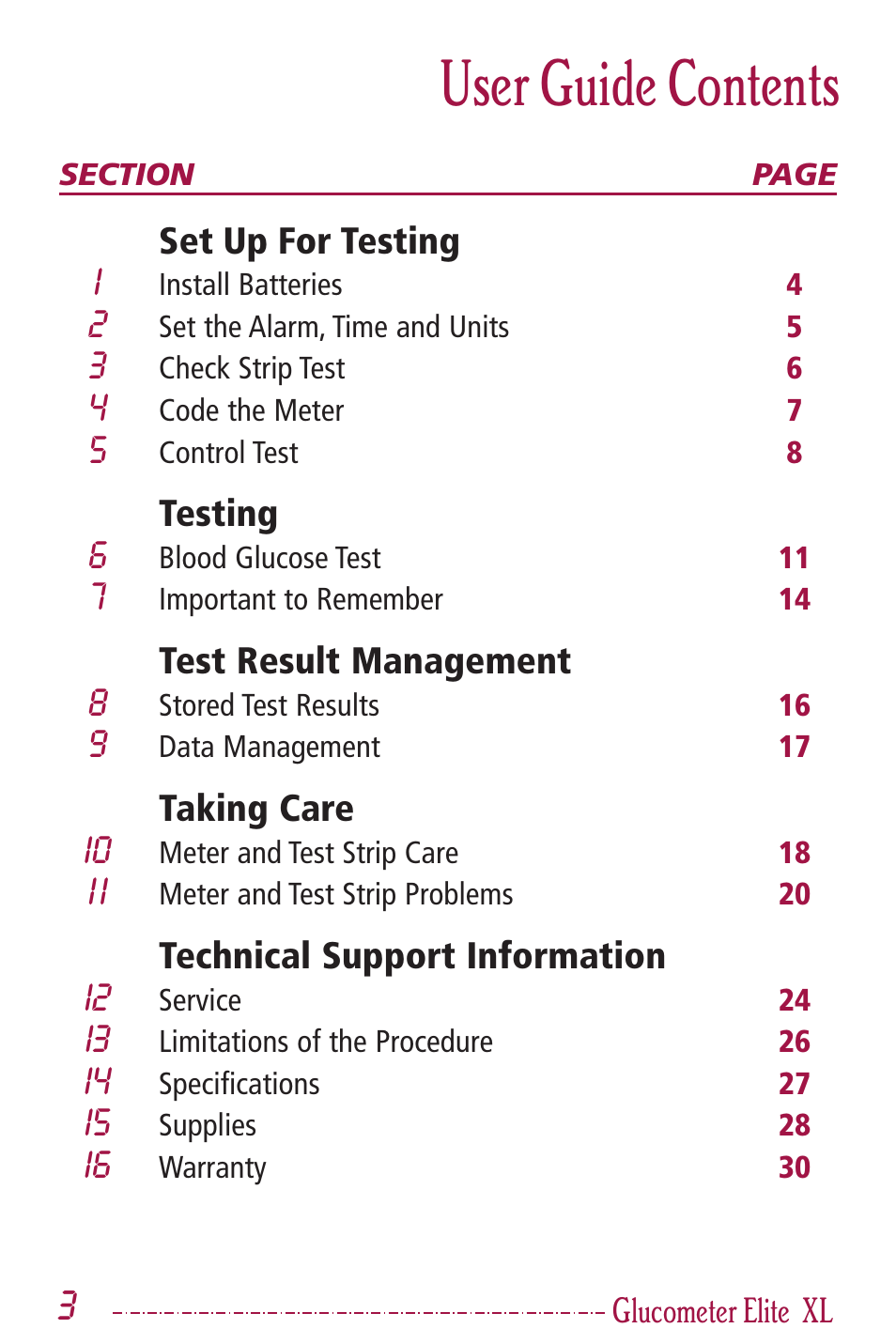 User guide contents | Bayer HealthCare Elite XL User Manual | Page 7 / 70