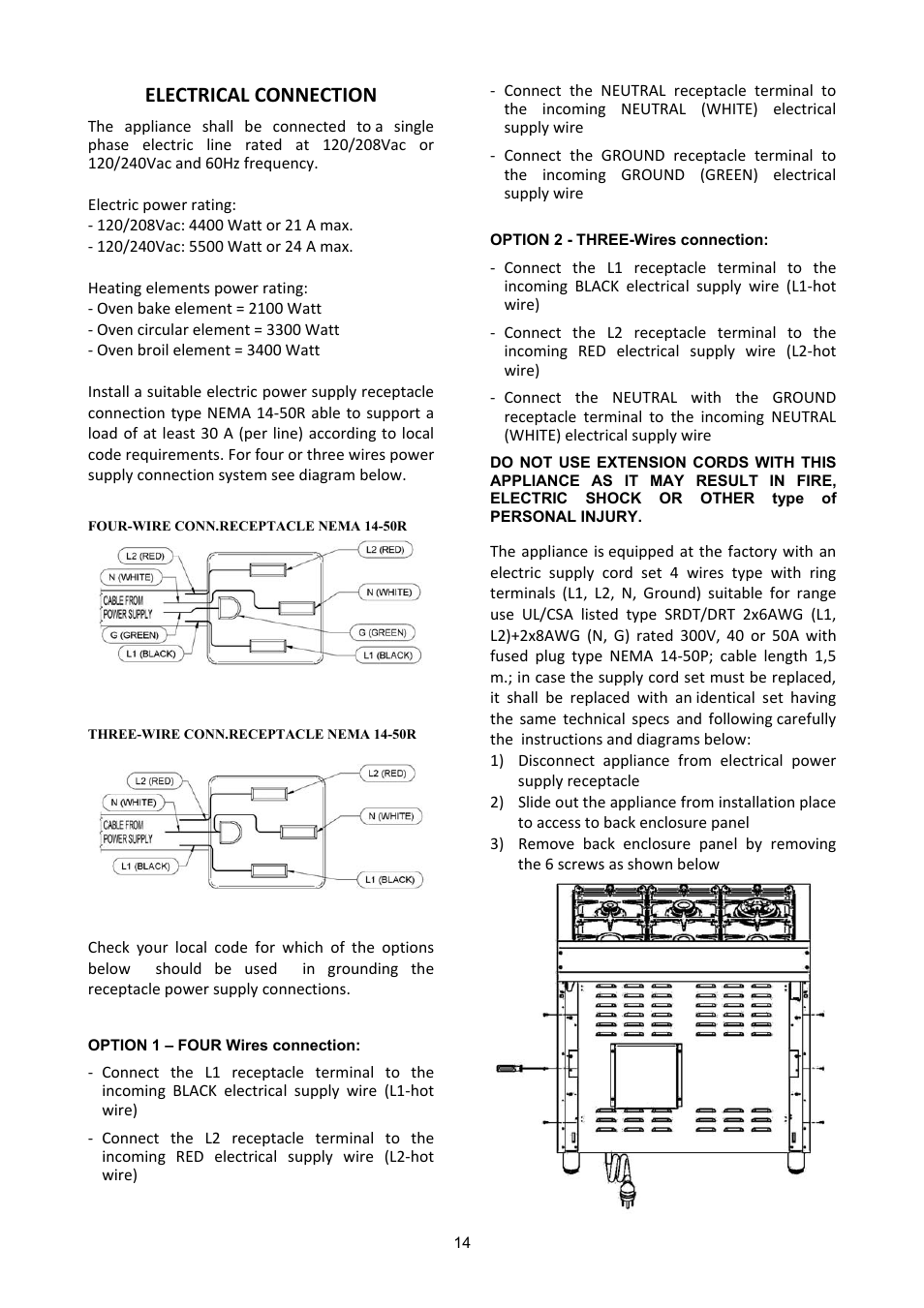 Electrical connection | Bertazzoni X304PIRVE User Manual | Page 14 / 48