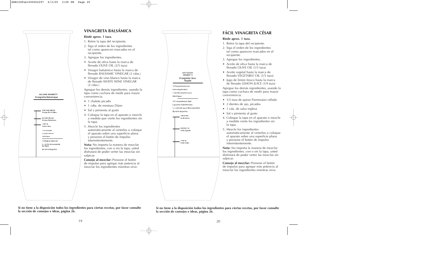 Fácil vinagreta césar, Vinagreta balsámica | Black & Decker GDM100 User Manual | Page 11 / 23