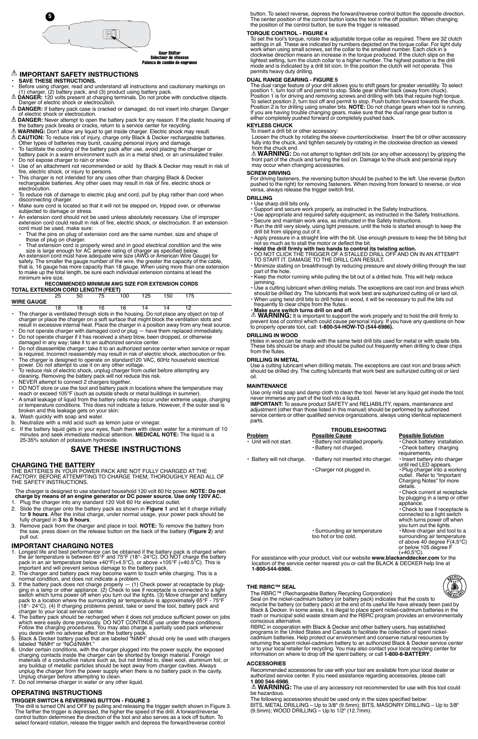 Save these instructions | Black & Decker HPD1400 User Manual | Page 2 / 7
