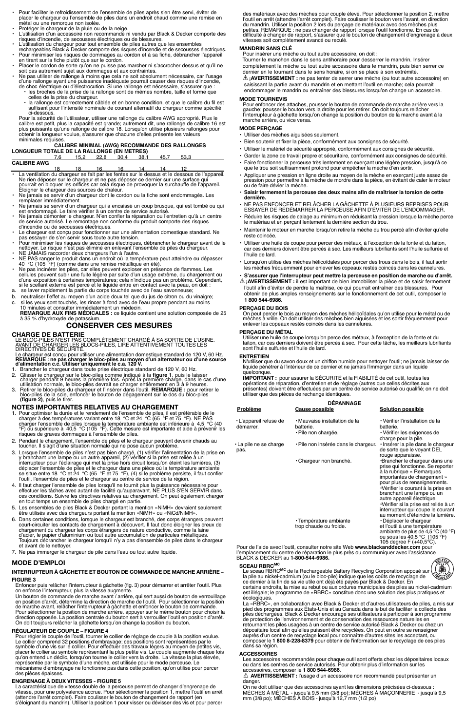 Conserver ces mesures | Black & Decker HPD1400 User Manual | Page 4 / 7