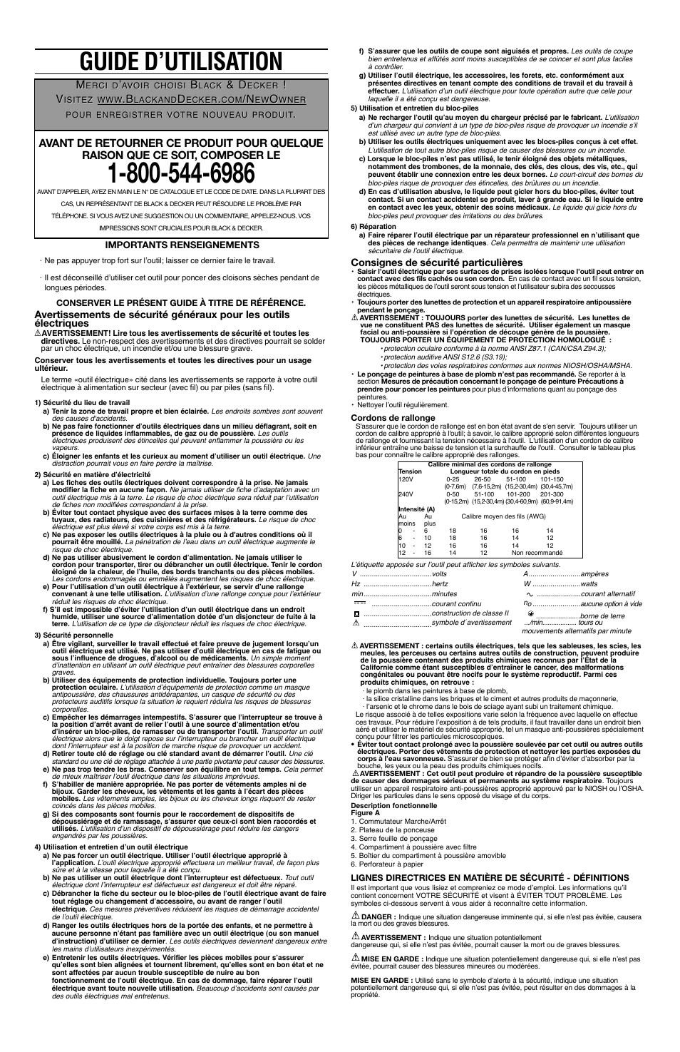 Guide d’utilisation, Consignes de sécurité particulières | Black & Decker 90533144 User Manual | Page 3 / 6