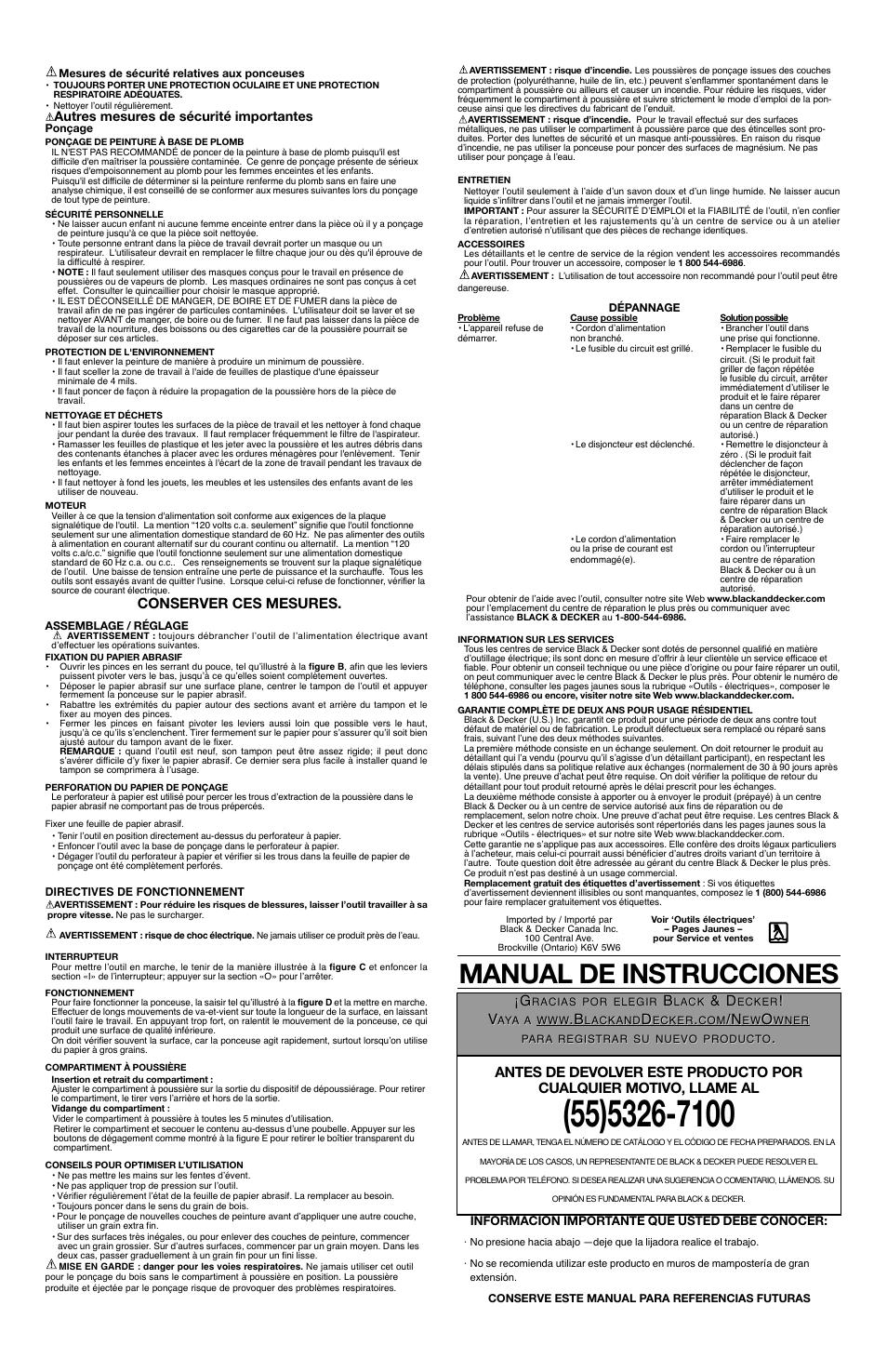 Manual de instrucciones, Conserver ces mesures | Black & Decker 90533144 User Manual | Page 4 / 6