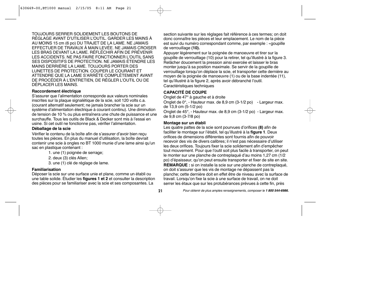 Black & Decker BT1000 User Manual | Page 21 / 44
