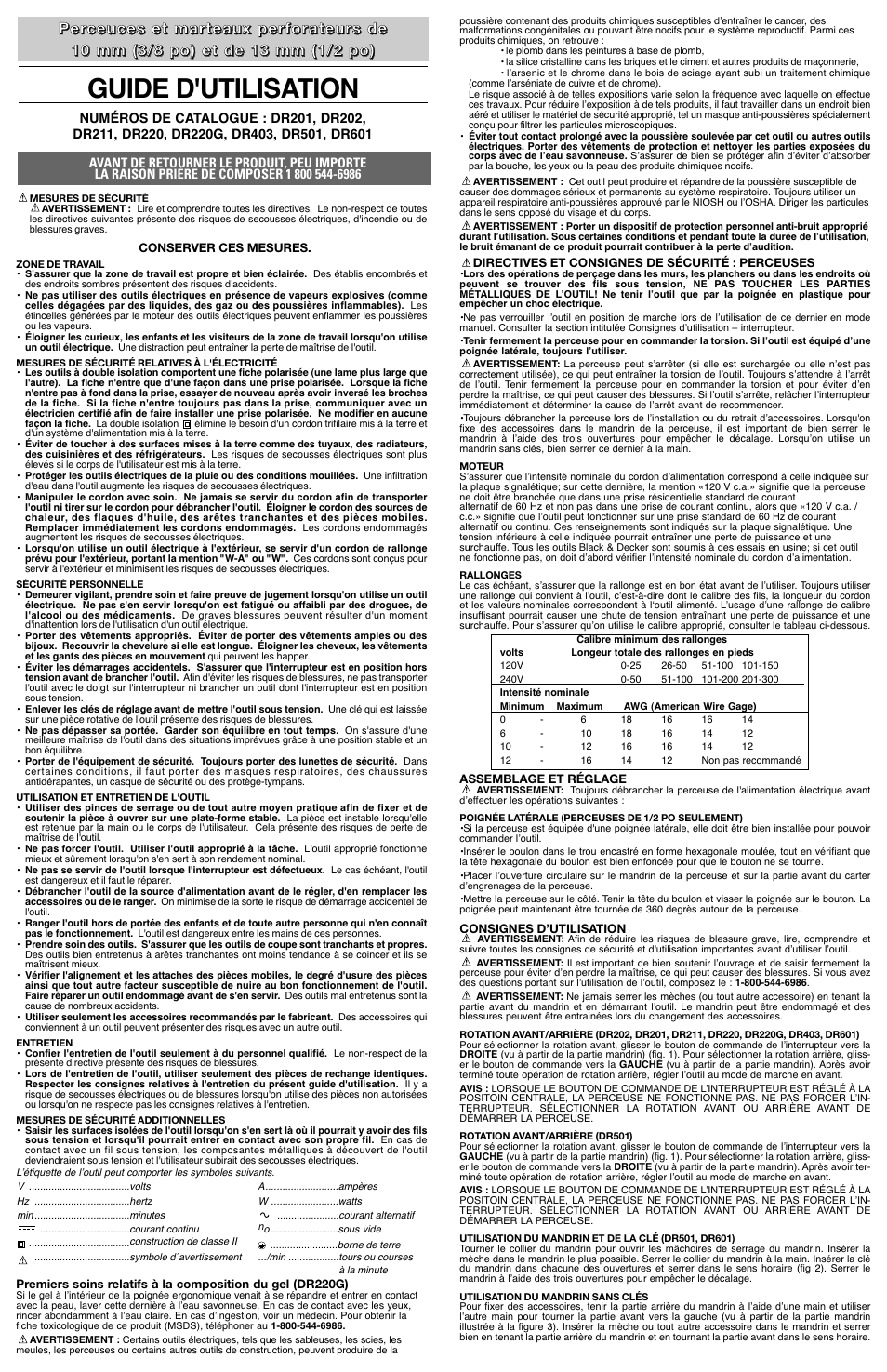 Guide d'utilisation | Black & Decker DR501 User Manual | Page 3 / 6