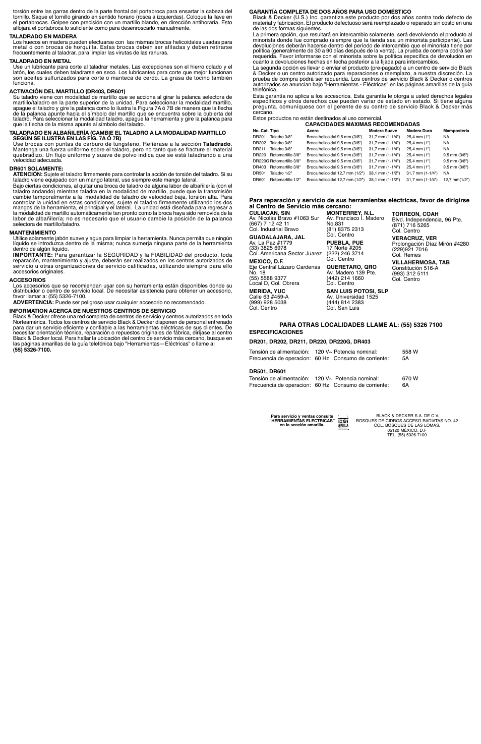 Black & Decker DR501 User Manual | Page 6 / 6