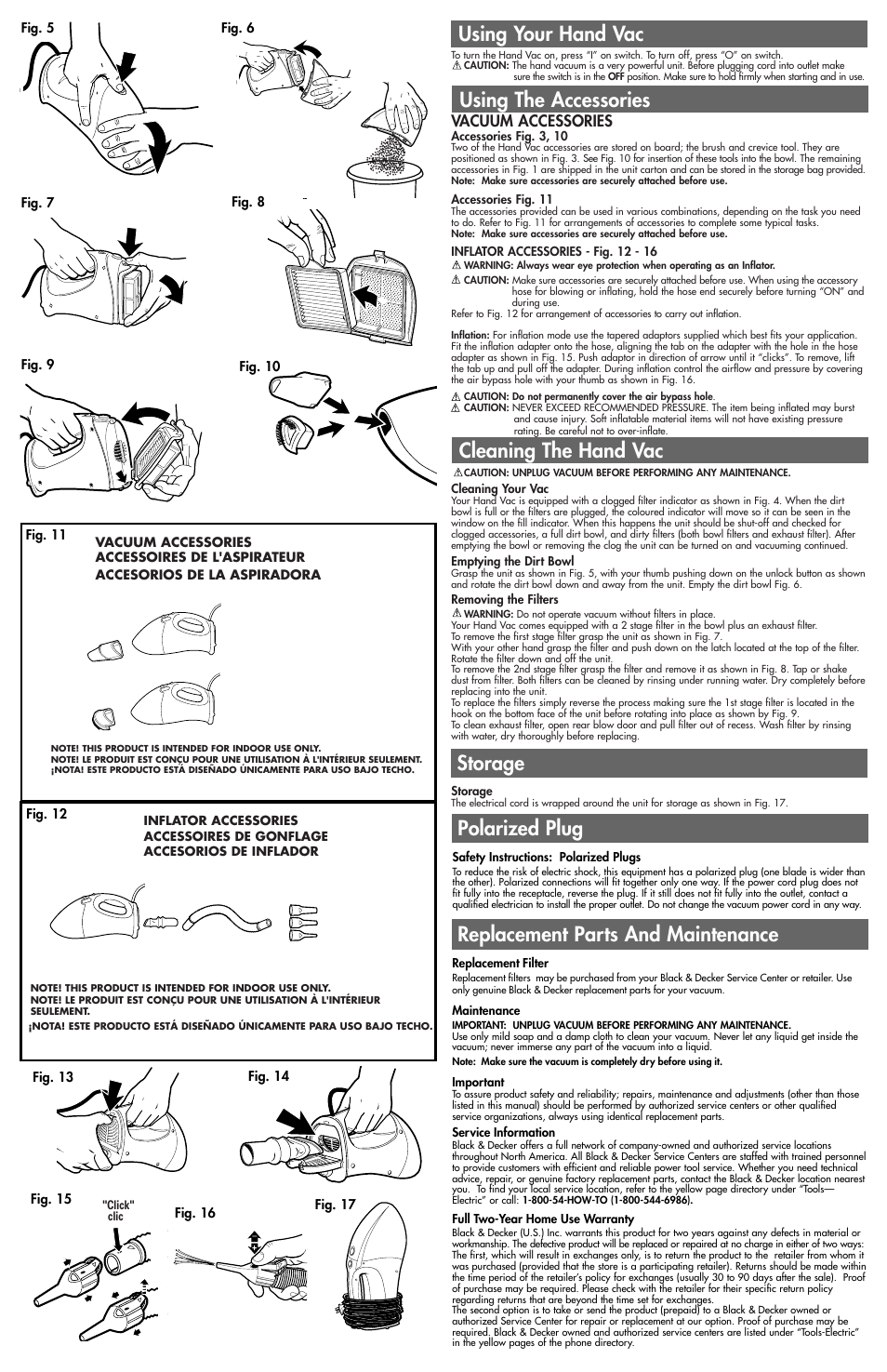 Replacement parts and maintenance, Storage, Vacuum accessories | Black & Decker 5145522-00 User Manual | Page 2 / 5