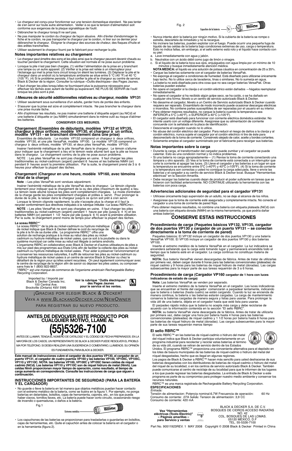 Conserve estas instrucciones | Black & Decker VP100 User Manual | Page 2 / 2