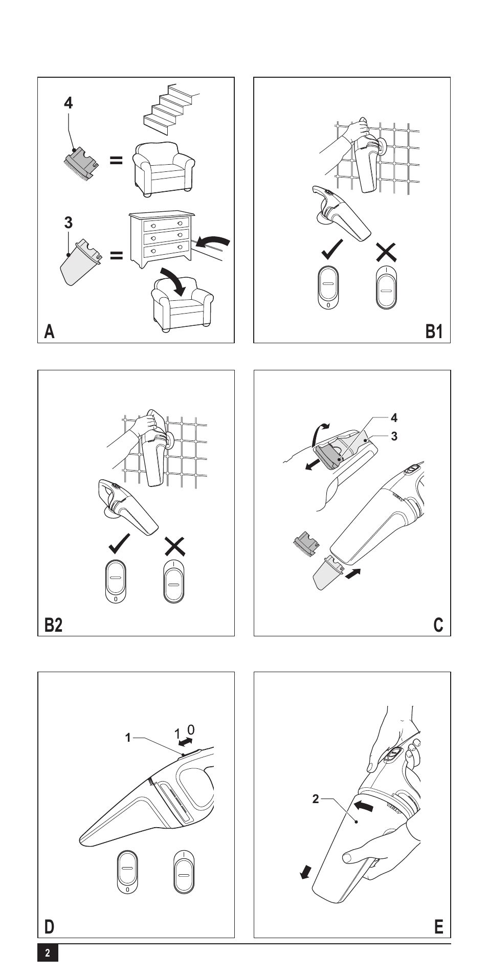 Ab1 b2 c d e | Black & Decker Dust Buster AA045020D User Manual | Page 2 / 16