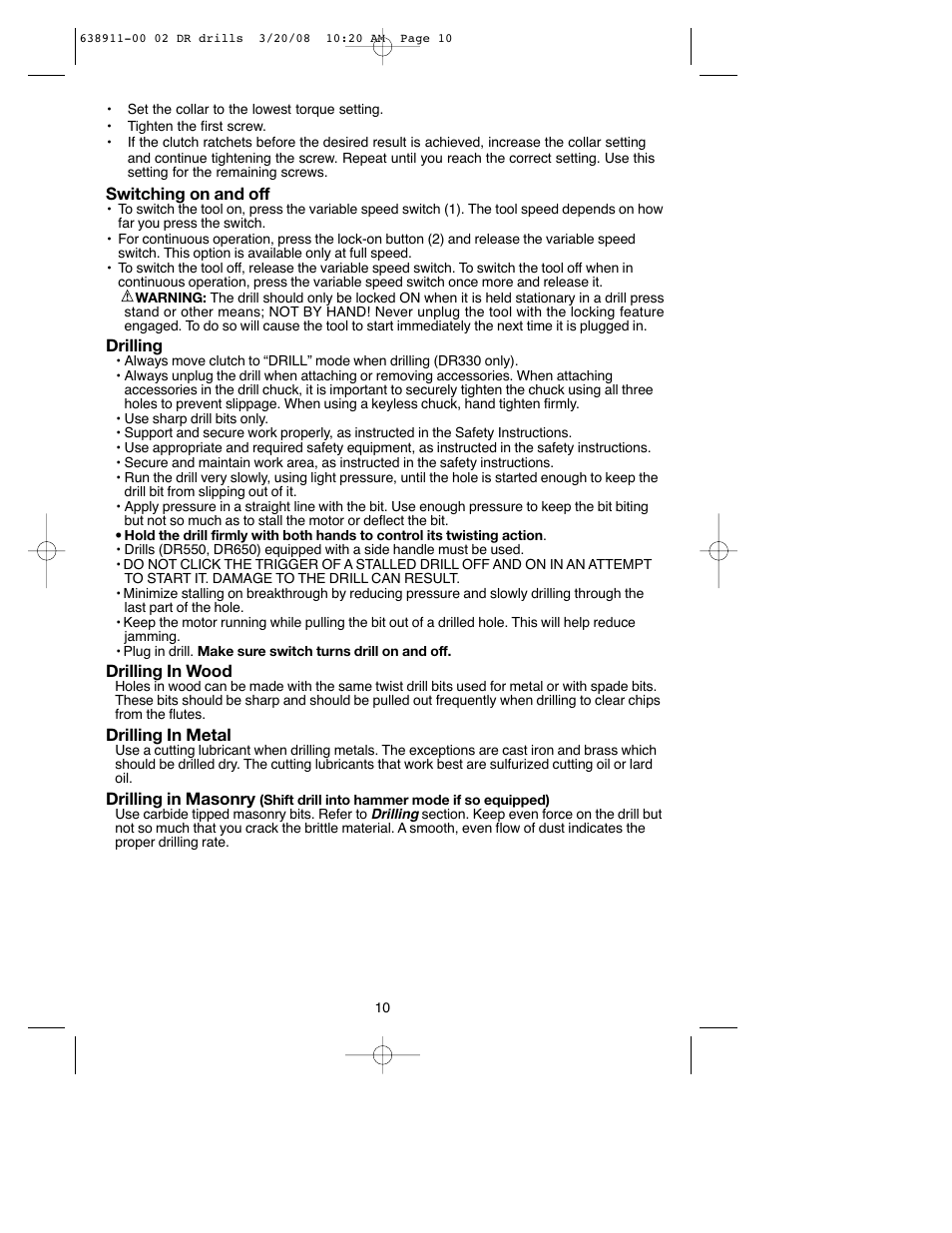 Black & Decker DR550 User Manual | Page 10 / 40