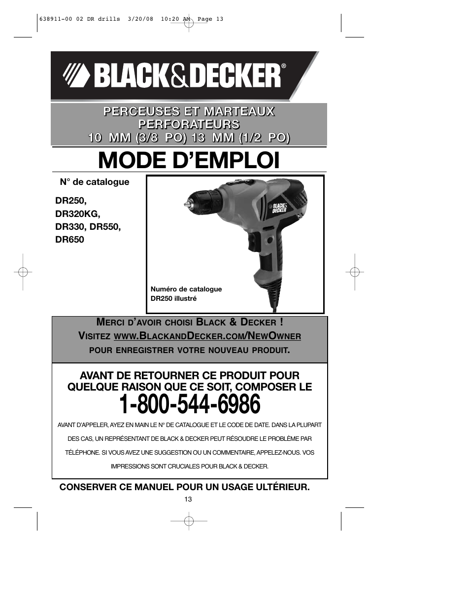 Mode d’emploi | Black & Decker DR550 User Manual | Page 13 / 40