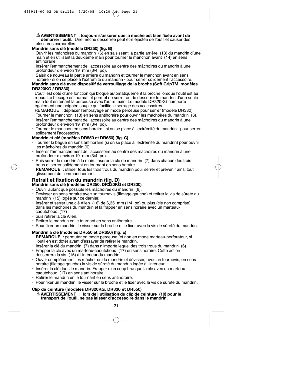 Black & Decker DR550 User Manual | Page 21 / 40