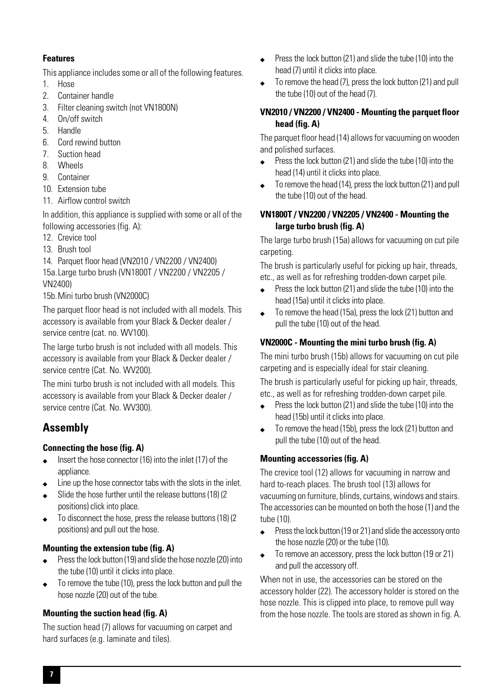Assembly | Black & Decker VN2205 User Manual | Page 7 / 16