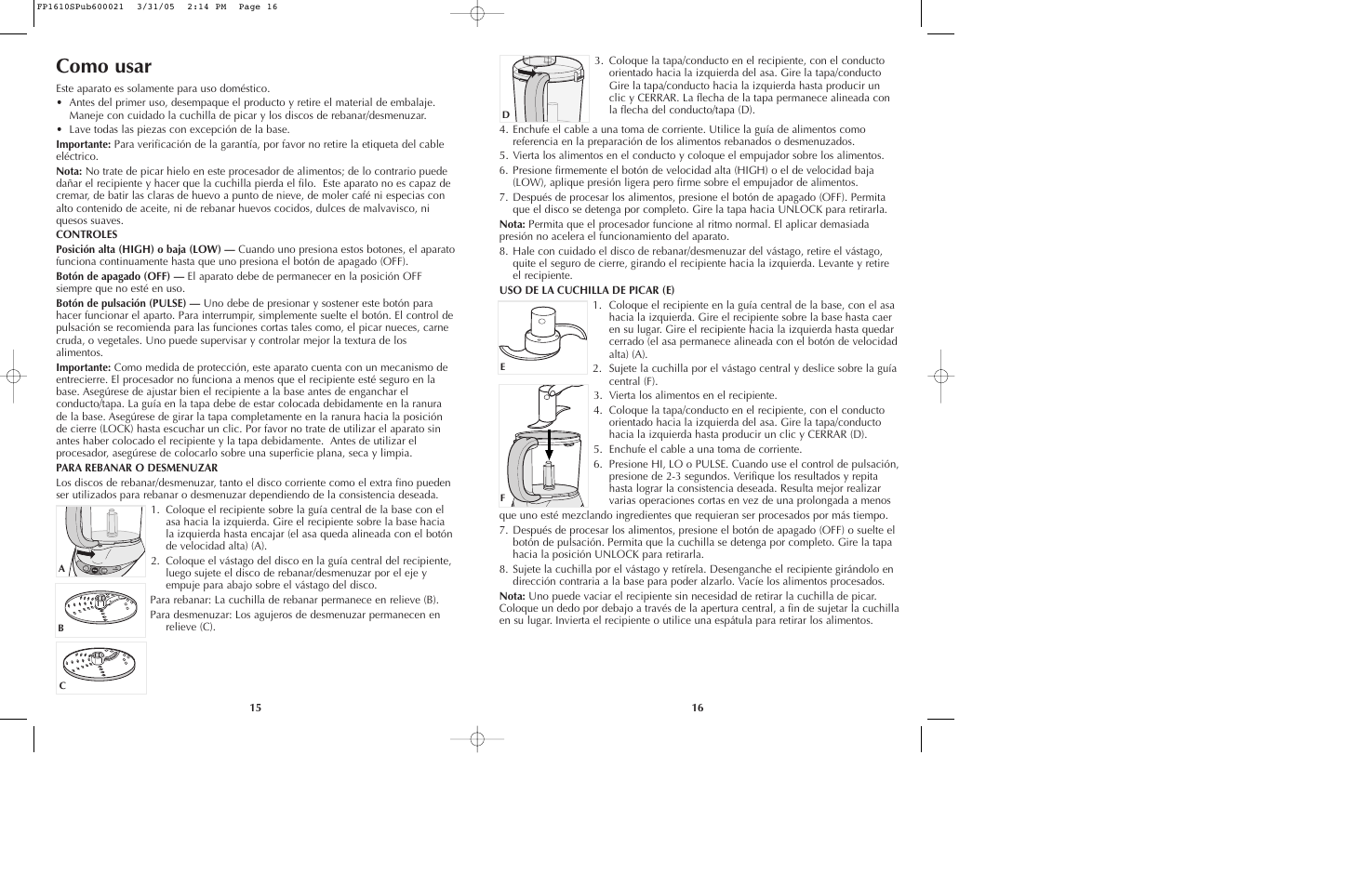 Como usar | Black & Decker FP1610 User Manual | Page 9 / 23