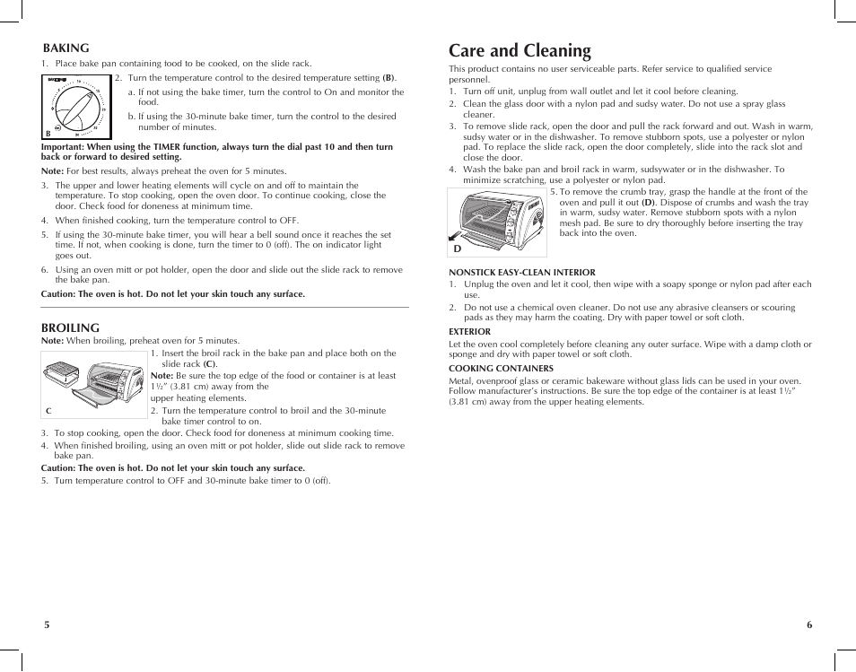 Care and cleaning | Black & Decker TRO651W User Manual | Page 4 / 15