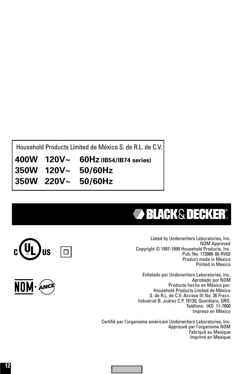 Black & Decker IB12 User Manual | Page 12 / 12
