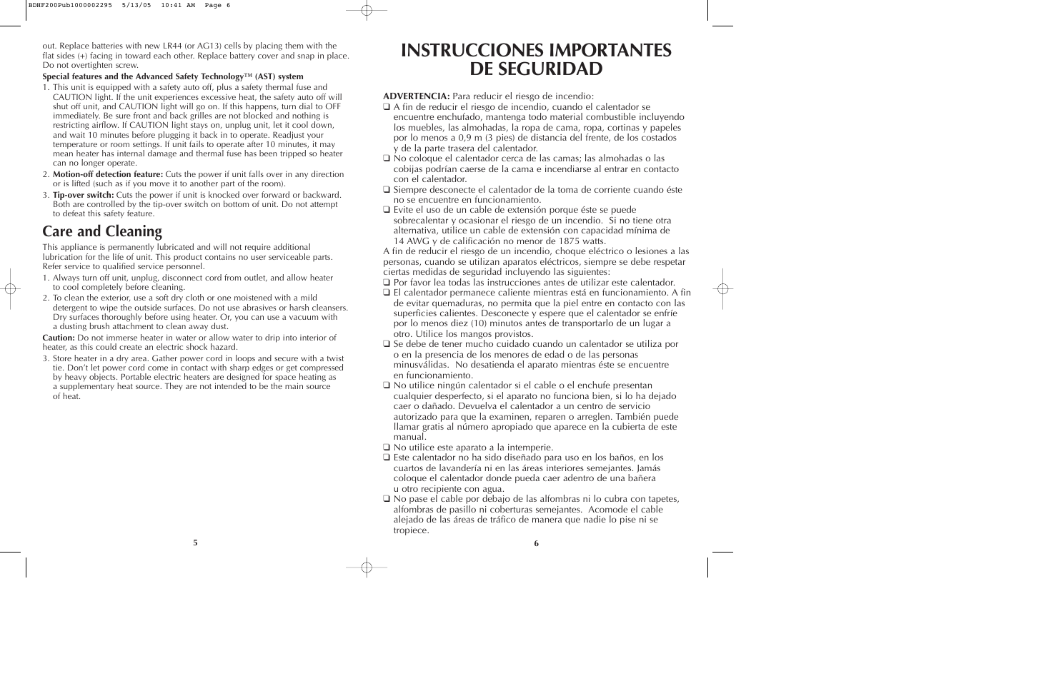 Instrucciones importantes de seguridad, Care and cleaning | Black & Decker 300HF User Manual | Page 4 / 13