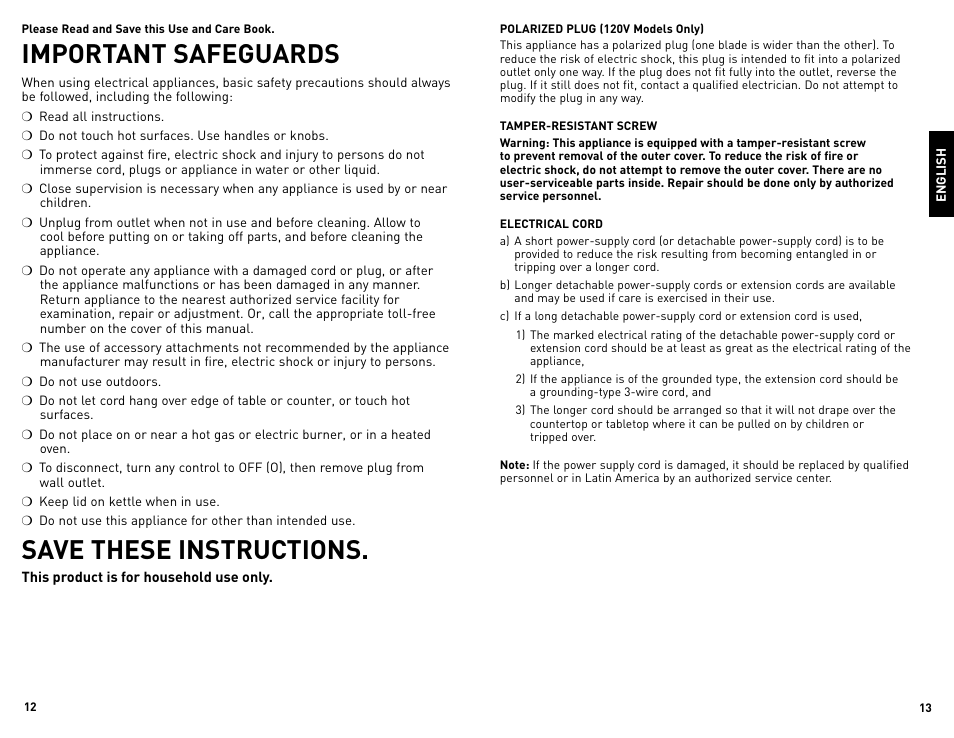 Important safeguards, Save these instructions | Black & Decker 11-4-12S User Manual | Page 7 / 11