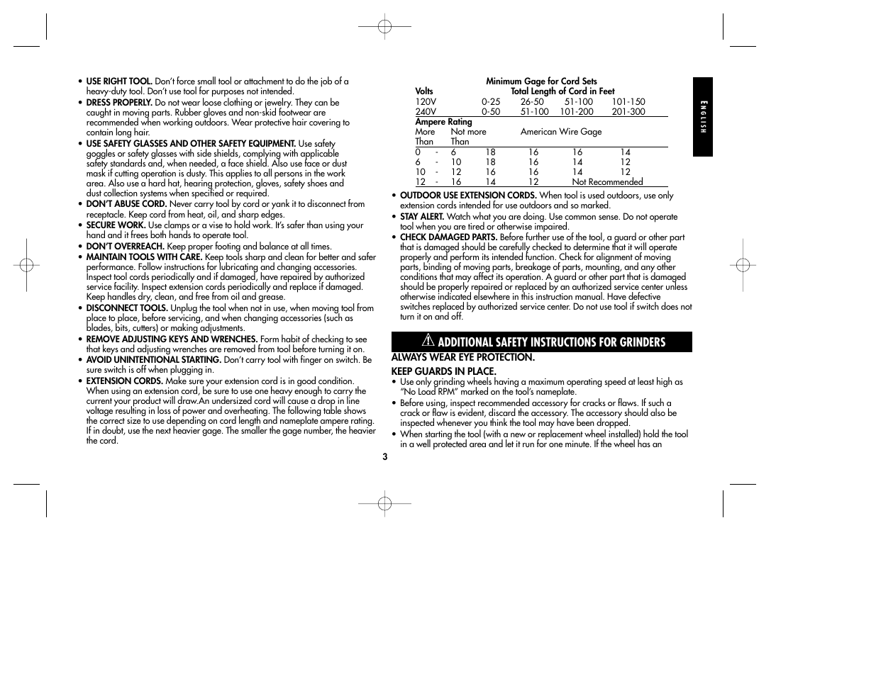 Additional safety instructions for grinders | Black & Decker TV800 User Manual | Page 3 / 16