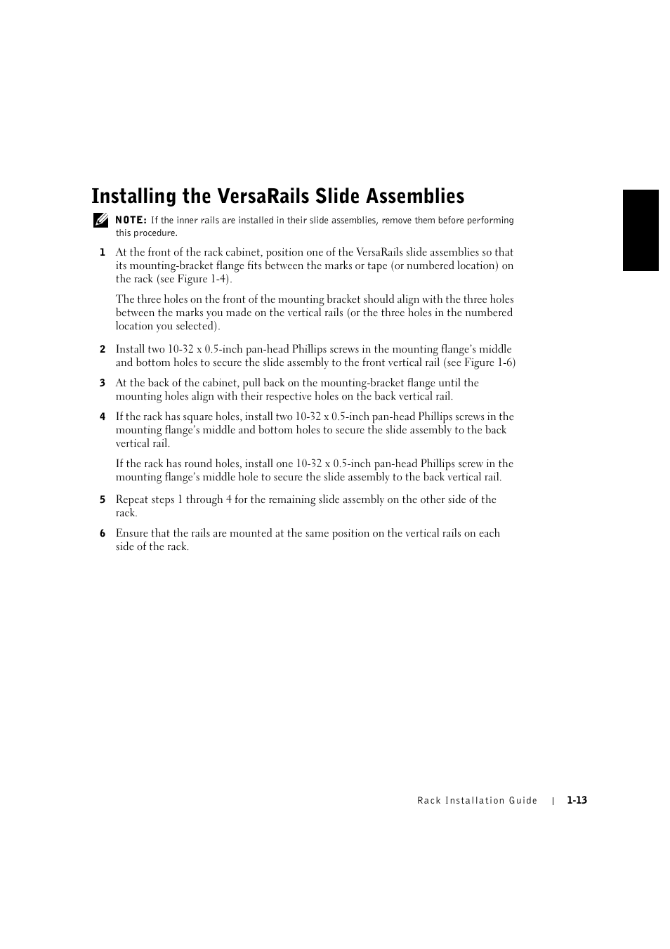Installing the versarails slide assemblies, Installing the versarails slide assemblies -13 | Dell PowerVault 715N (Rackmount NAS Appliance) User Manual | Page 17 / 132