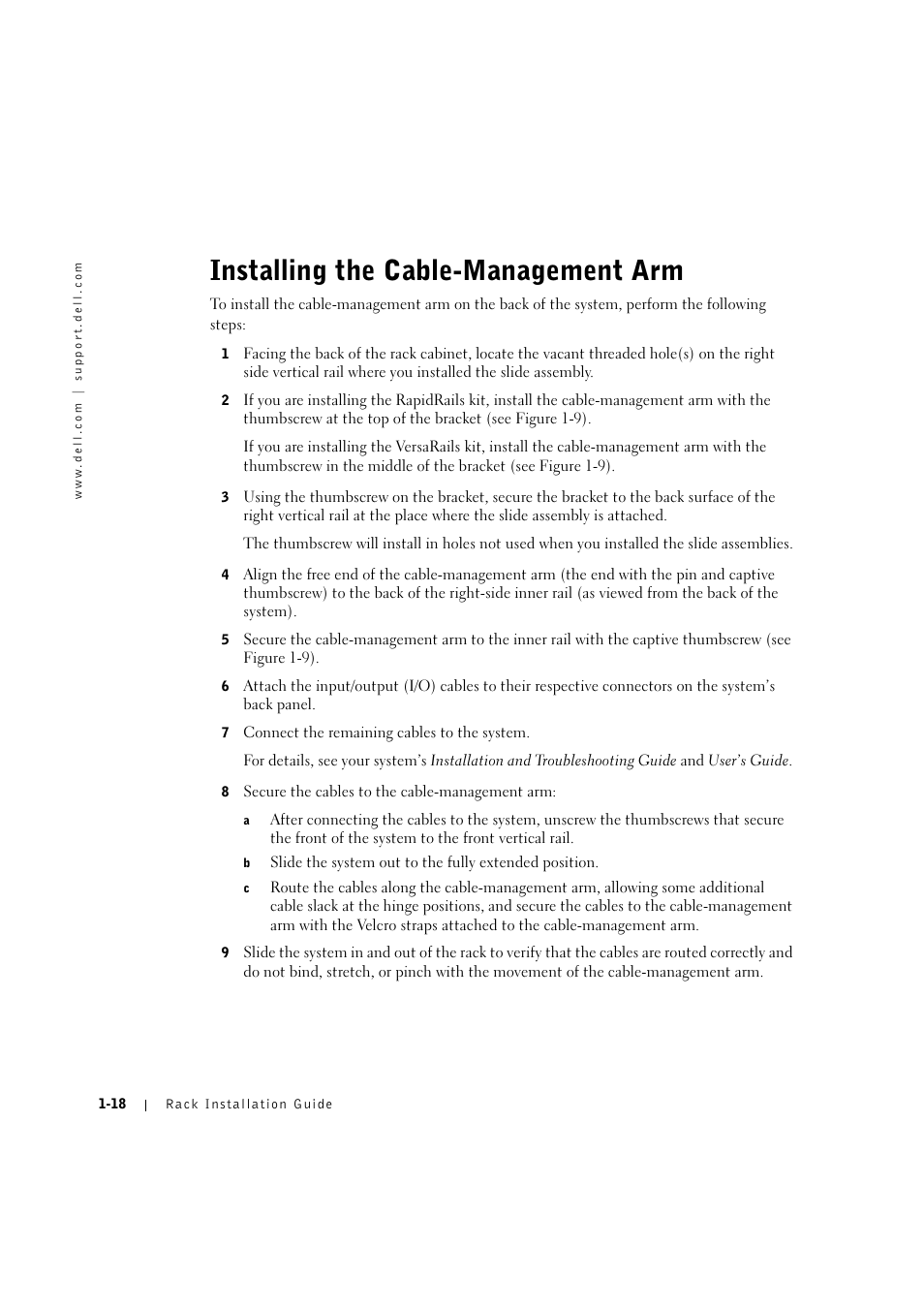 Installing the cable-management arm, Installing the cable-management arm -18 | Dell PowerVault 715N (Rackmount NAS Appliance) User Manual | Page 22 / 132