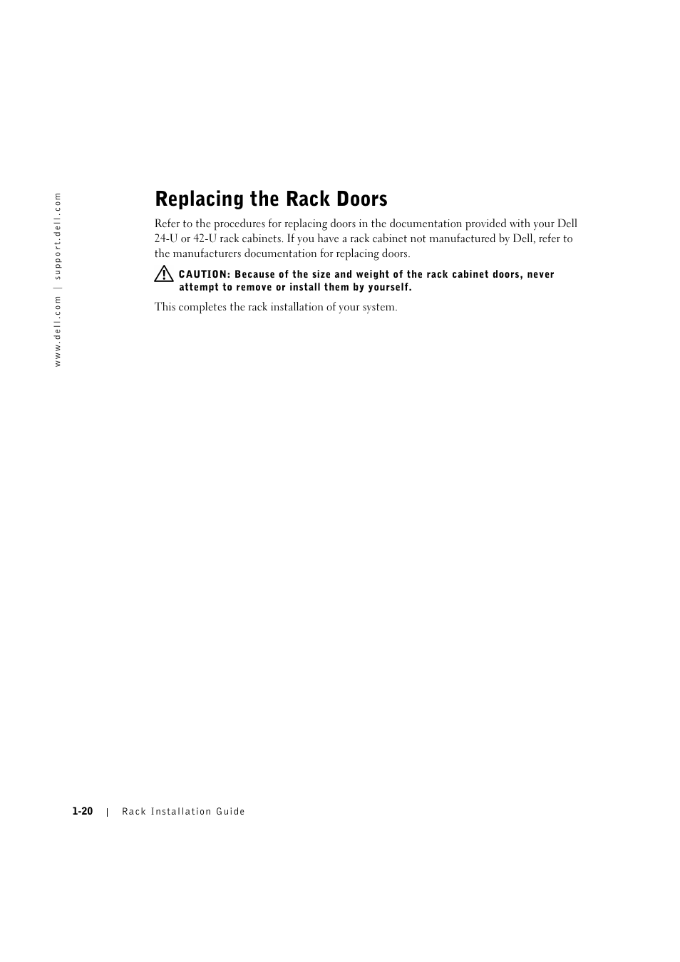 Replacing the rack doors, Replacing the rack doors -20 | Dell PowerVault 715N (Rackmount NAS Appliance) User Manual | Page 24 / 132