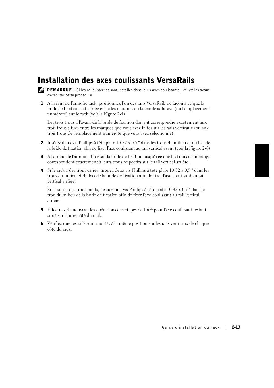 Installation des axes coulissants versarails, Installation des axes coulissants versarails -13 | Dell PowerVault 715N (Rackmount NAS Appliance) User Manual | Page 43 / 132
