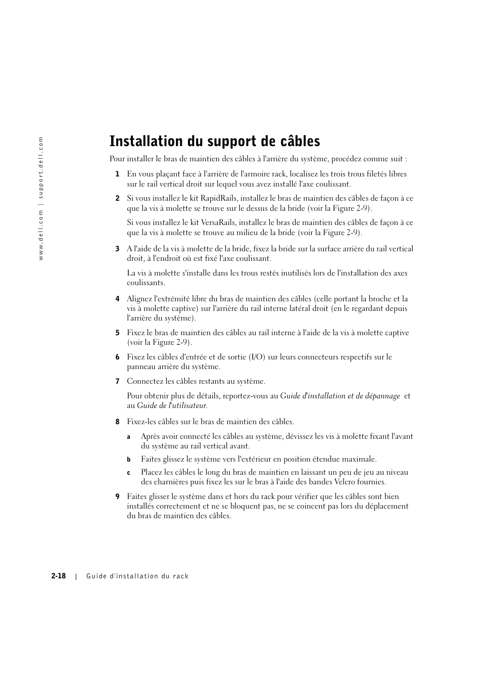 Installation du support de câbles, Installation du support de câbles -18 | Dell PowerVault 715N (Rackmount NAS Appliance) User Manual | Page 48 / 132