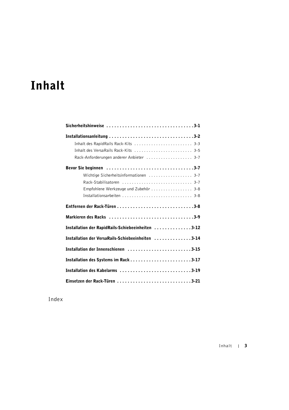 Inhalt, Index | Dell PowerVault 715N (Rackmount NAS Appliance) User Manual | Page 55 / 132