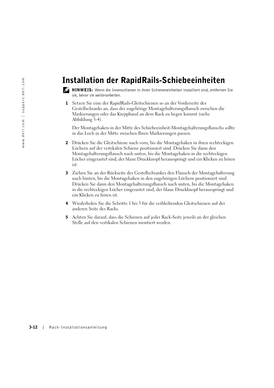 Installation der rapidrails-schiebeeinheiten, Installation der rapidrails-schiebeeinheiten -12 | Dell PowerVault 715N (Rackmount NAS Appliance) User Manual | Page 68 / 132