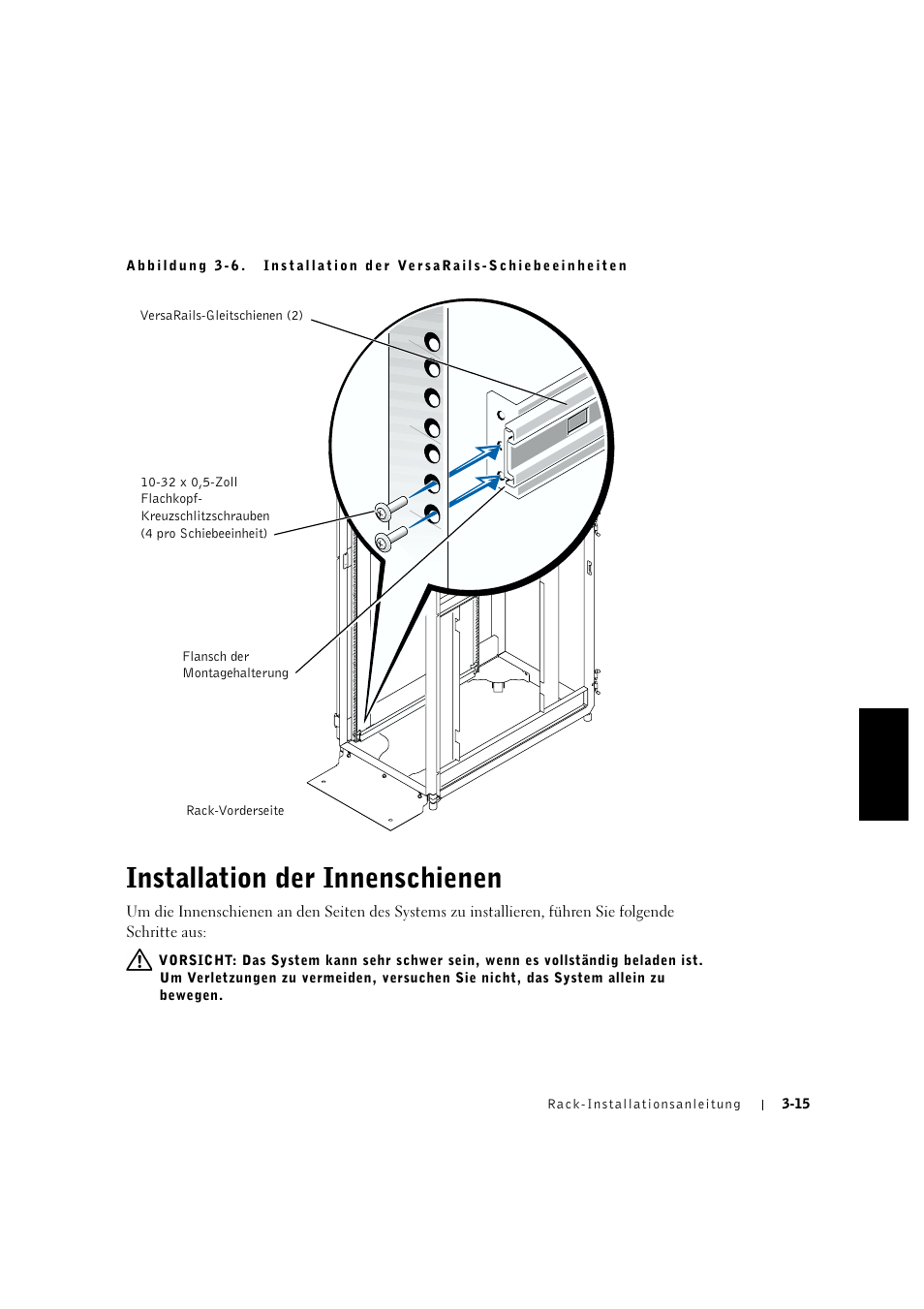 Installation der innenschienen, Installation der innenschienen -15 | Dell PowerVault 715N (Rackmount NAS Appliance) User Manual | Page 71 / 132