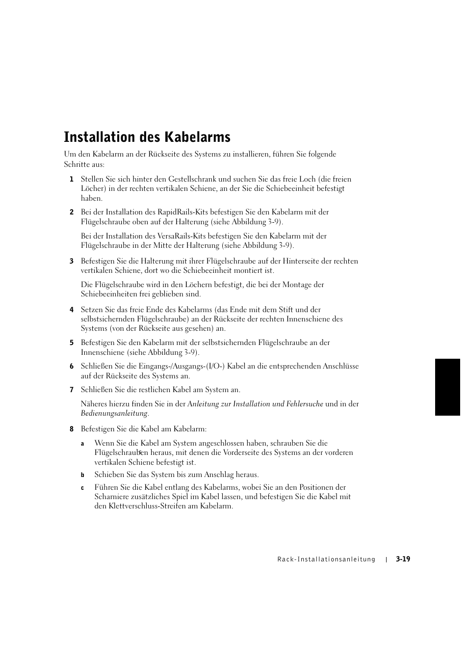 Installation des kabelarms, Installation des kabelarms -19 | Dell PowerVault 715N (Rackmount NAS Appliance) User Manual | Page 75 / 132