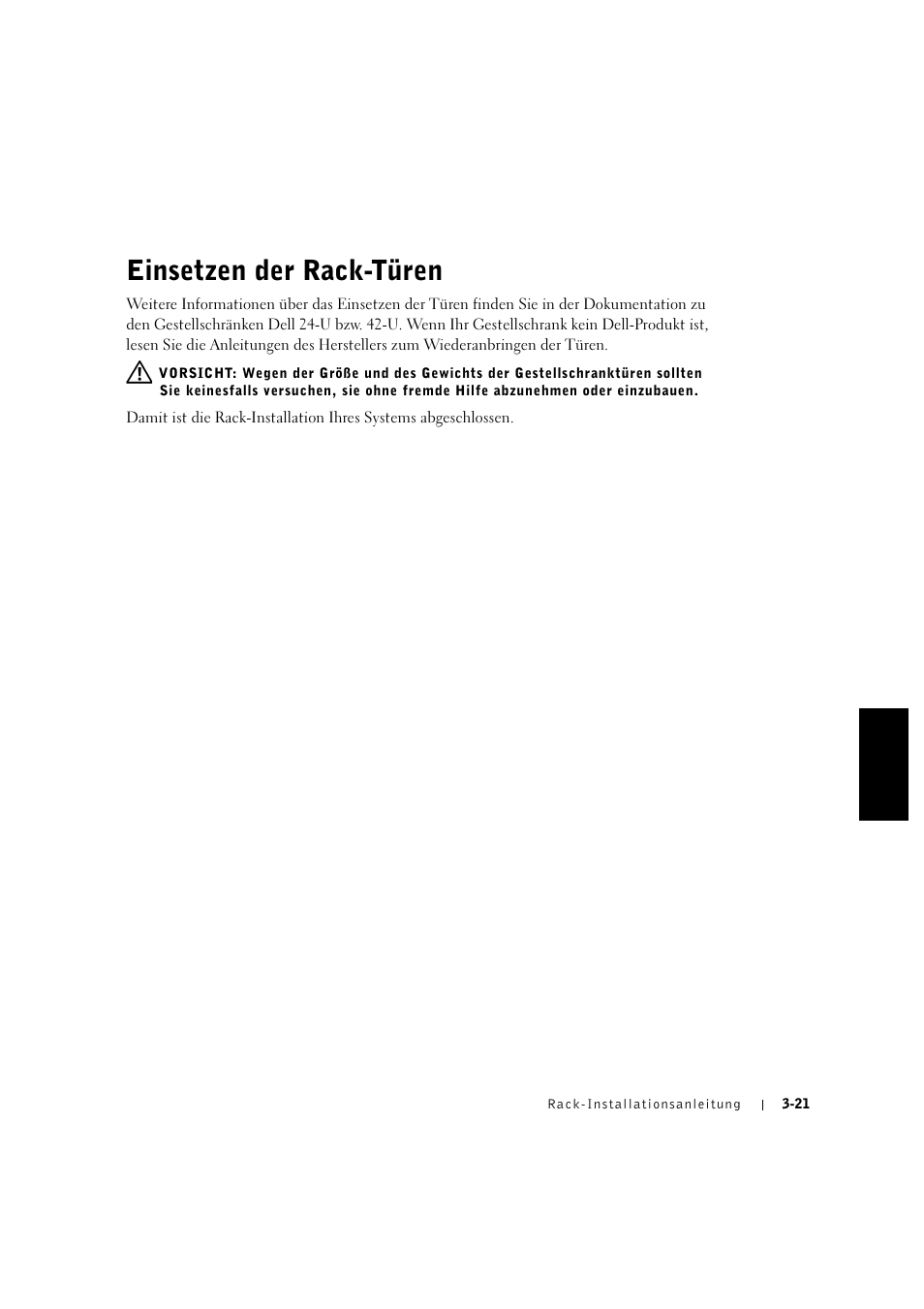 Einsetzen der rack-türen, Einsetzen der rack-türen -21 | Dell PowerVault 715N (Rackmount NAS Appliance) User Manual | Page 77 / 132
