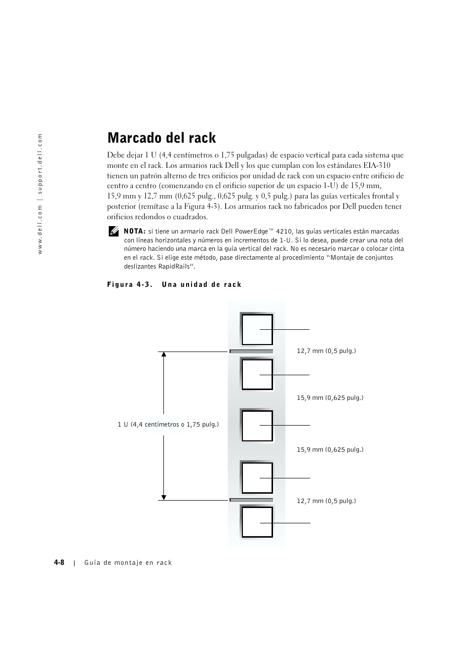 Marcado del rack, Marcado del rack -8, Una unidad de rack | Dell PowerVault 715N (Rackmount NAS Appliance) User Manual | Page 92 / 132