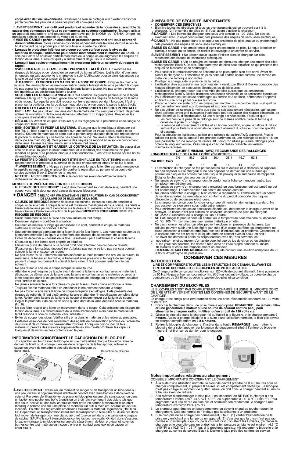 Danger, Conserver ces mesures | Black & Decker Fire Storm 90503809 User Manual | Page 5 / 9