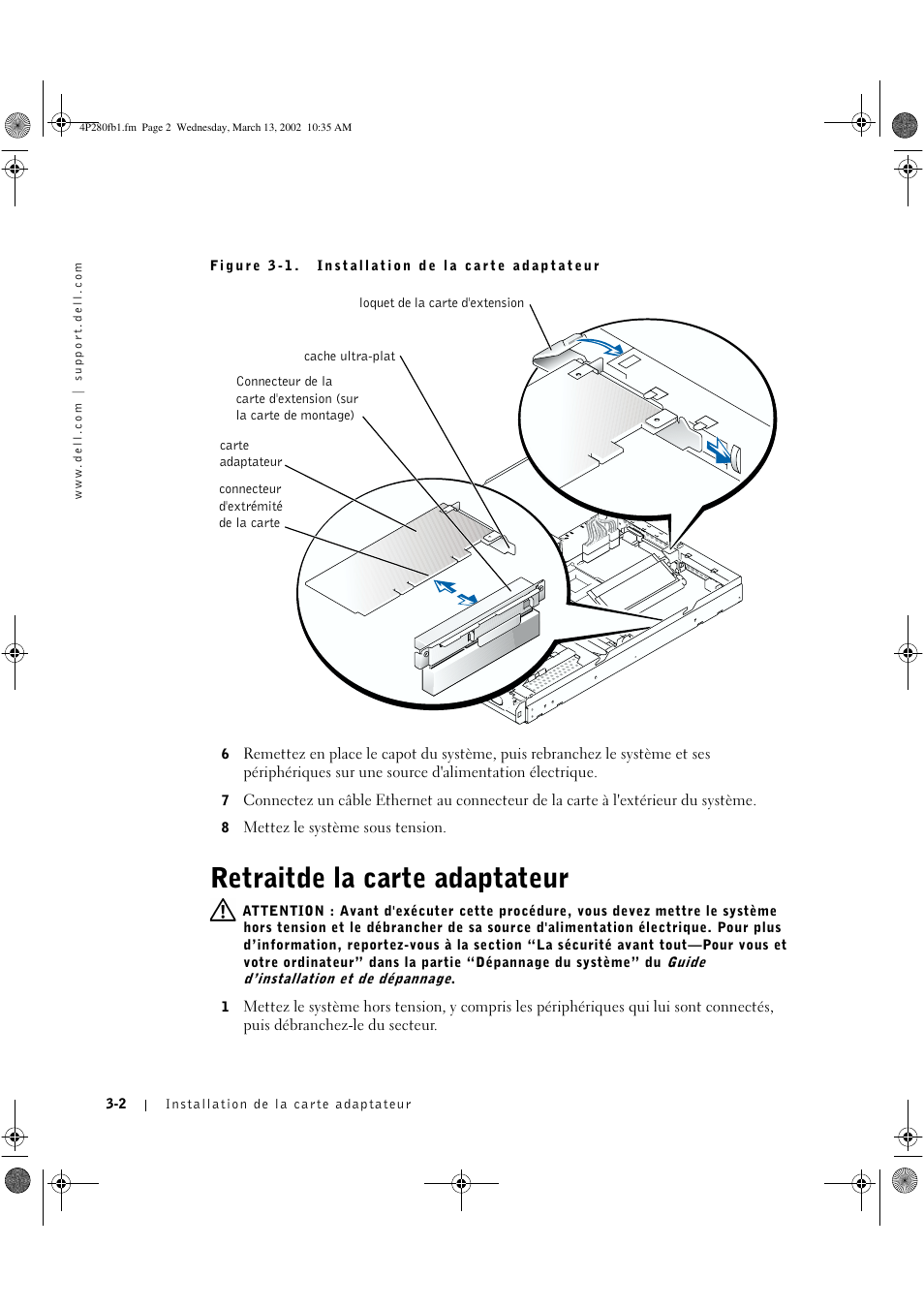 Retraitde la carte adaptateur | Dell PowerVault 715N (Rackmount NAS Appliance) User Manual | Page 20 / 56