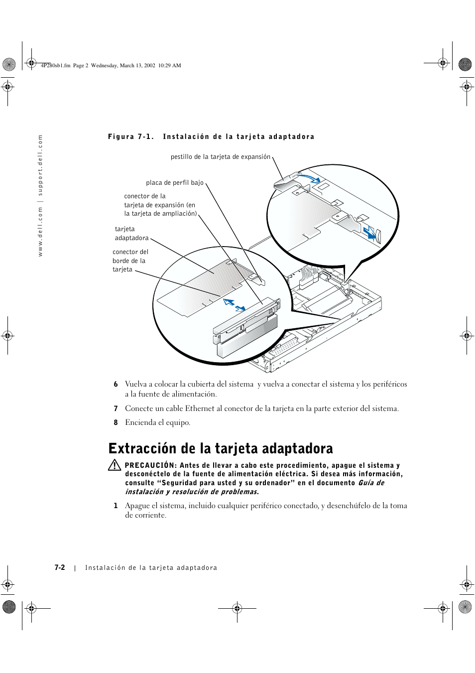 Extracción de la tarjeta adaptadora | Dell PowerVault 715N (Rackmount NAS Appliance) User Manual | Page 52 / 56